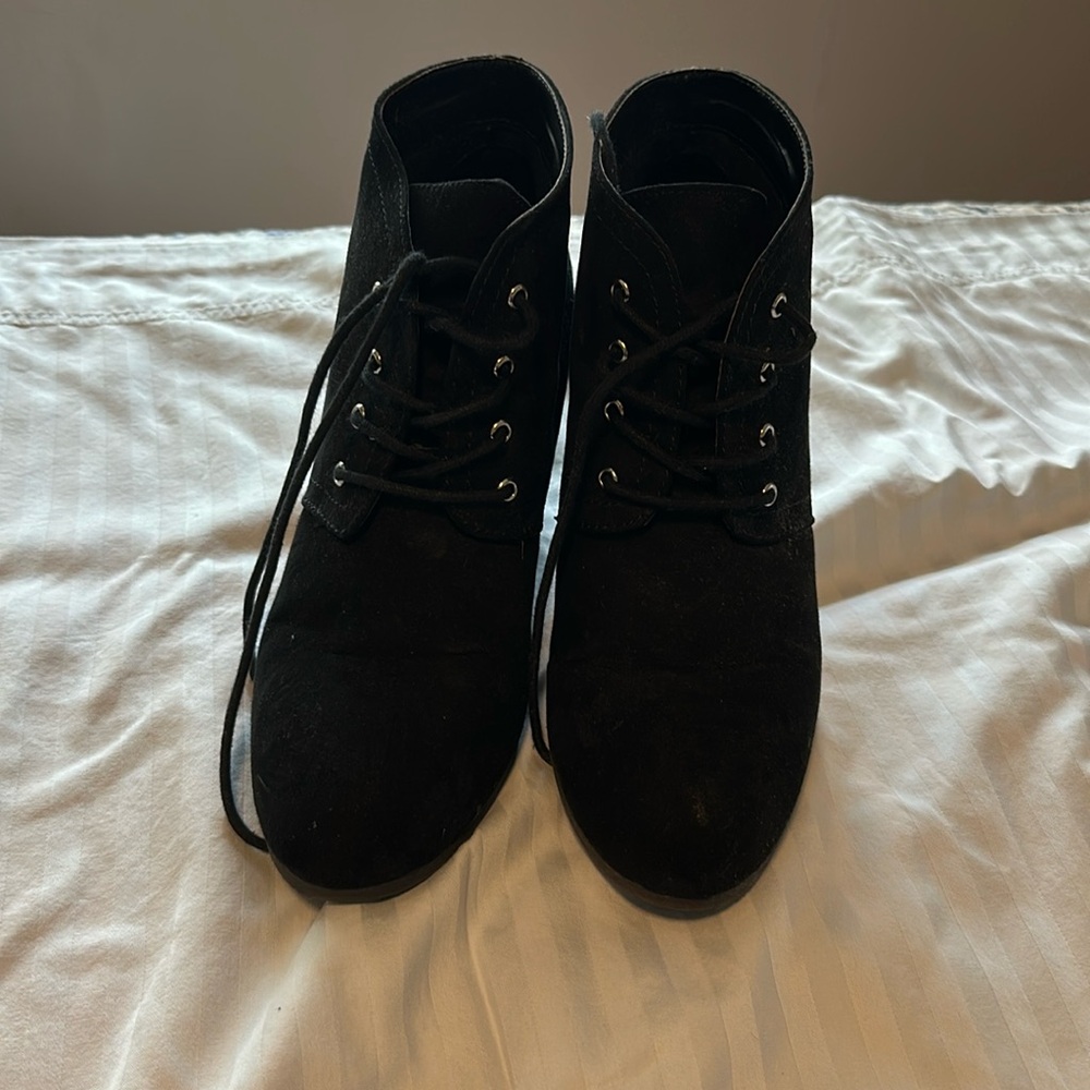 Black Suede Lace Up Ankle Booties